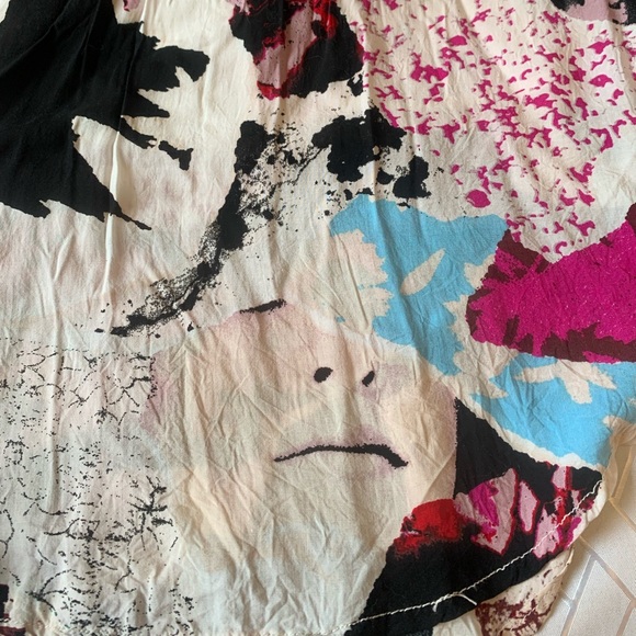 Funky unique artsy colorful mid length skirt elastic waist lined pop art print - Picture 9 of 10